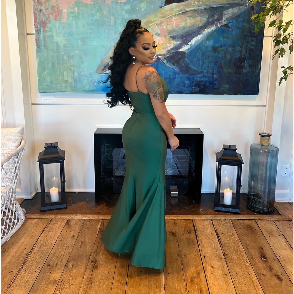 Bari Jay Pine Green Lux Stretch Christmas Formal Gown Dress Size S-M